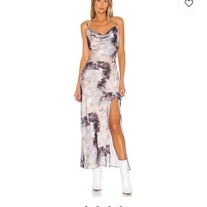 Krystal Slit Maxi Dress in Grey Tie Dye